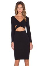 Black HALTER Skirt MIDI Dress Evening Party Club Long Sleeve Sling Sundress