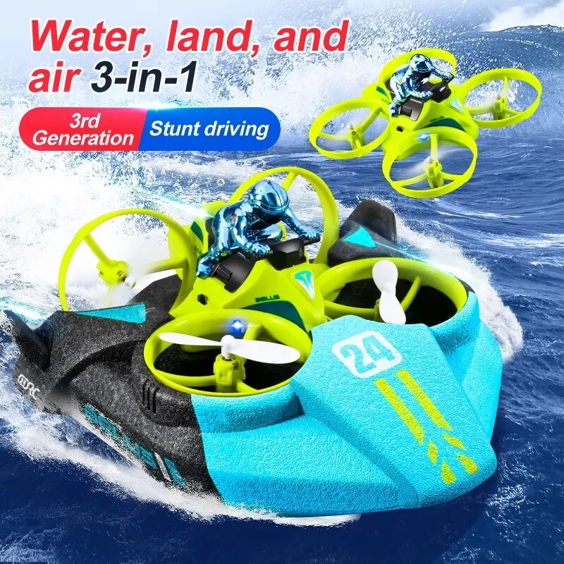 3-in-1 RC Car Boat Drone with Remote Control for Land Sea Air