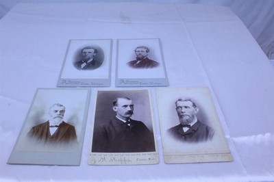  Ca 1890's Cabinet Cards of Men - Beardsleys, J.H. Phipps, A. Devereaux Lot of 5