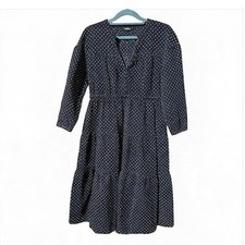 Madewell Celestial Star Print Tiered Midi Dress Navy Blue V-Neck M