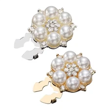 Button Covers 2 Pieces Flower Shape Sewing Button Rhinestone Pearl Premium