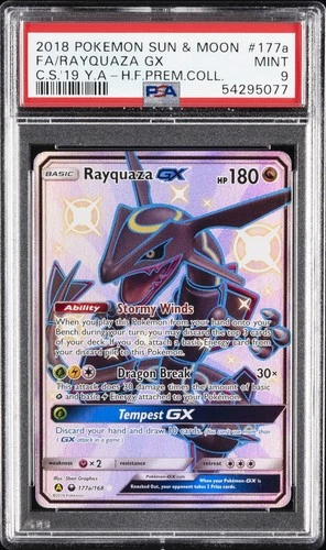 2018 POKEMON SUN & MOON CELESTIAL STORM #177A FULL ART/RAYQUAZA GX PSA 9