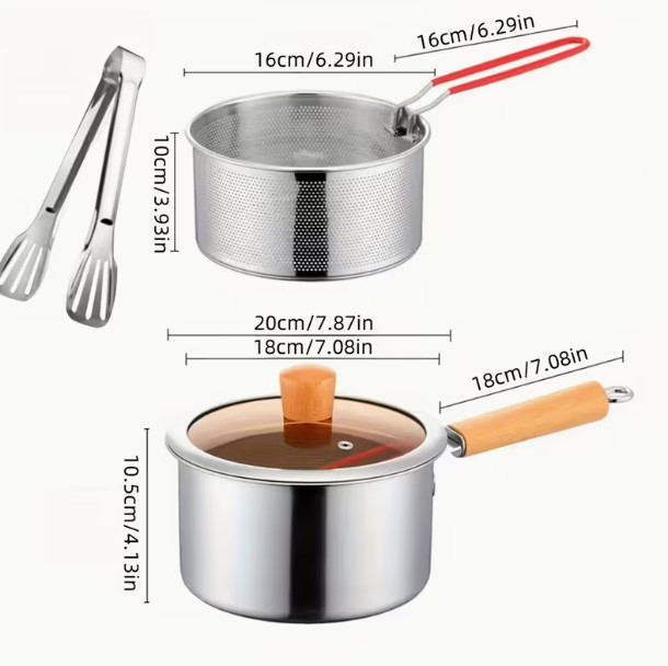4pcs Stainless Steel Multi-purpose Cookware Deep Fryer Set