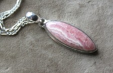 Schöner Rhodochrosit-Anhänger, Lg 5cm,  +Halskette, all 925er Sterlingsilber