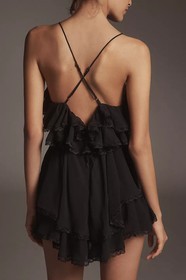 ANTHROPOLOGIE NWT $168 Maeve Scoop Neck Frilly Ruffled Lace Romper Size XS