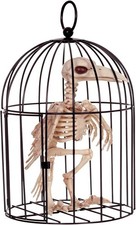 Lightweight 8" Skeleton Crow with 18" Cage - Ideal for Halloween Parties