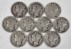 Lot of 10 Mercury Dimes 90% Silver - Many Various Dates - Free Shipping