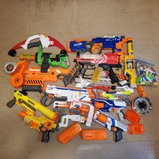HUGE Nerf Gun Lot 13 Guns, Accessories, Magazines Add-Ons UNTESTED - ASIS