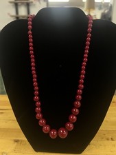 Vintage Red Beaded Glass Necklace With Clasp