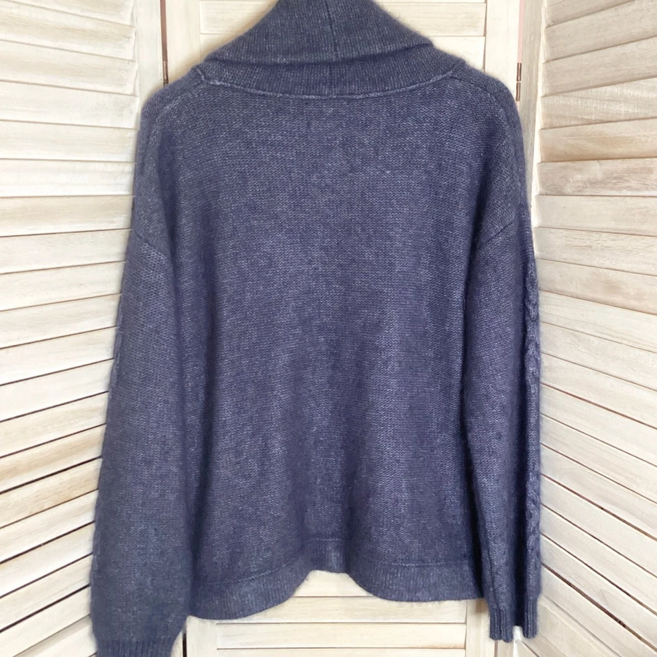 Band Of Outsiders Blue Thick Soft Cashmere Angora Shawl Collar Cardigan 3 L - Image 2 of 4