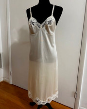 Vintage Adonna 100 Nylon 42" length ivory full slip, sz 34, lace bodice and hem