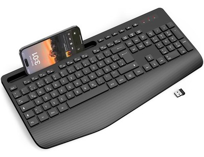 Ergonomische Full-Size Funktastatur mit Handballenauflage, Telefonhalter, leise