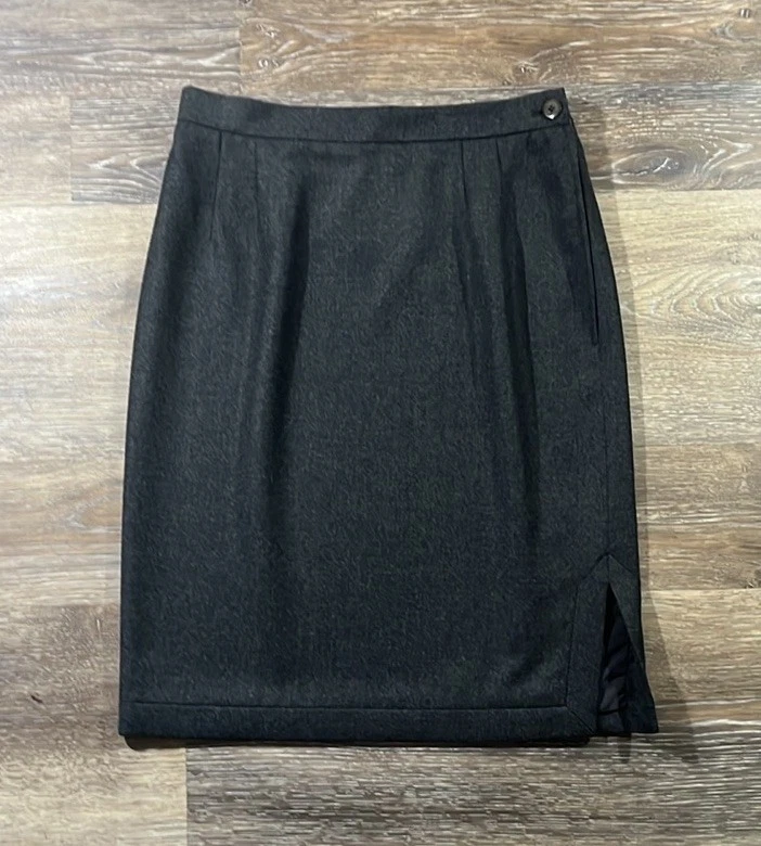 Falda lápiz vintage de lana gris carbón Valentino Boutique con abertura