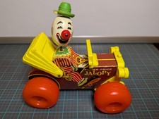 Vintage 1965 Fisher-Price Jalopy Clown Pull Toy 724 Classic USA Made Red Yellow