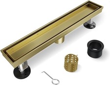 HTOH Shower Drain, 18 Inch Gold Linear Shower Drain with Removable Tile Inser...