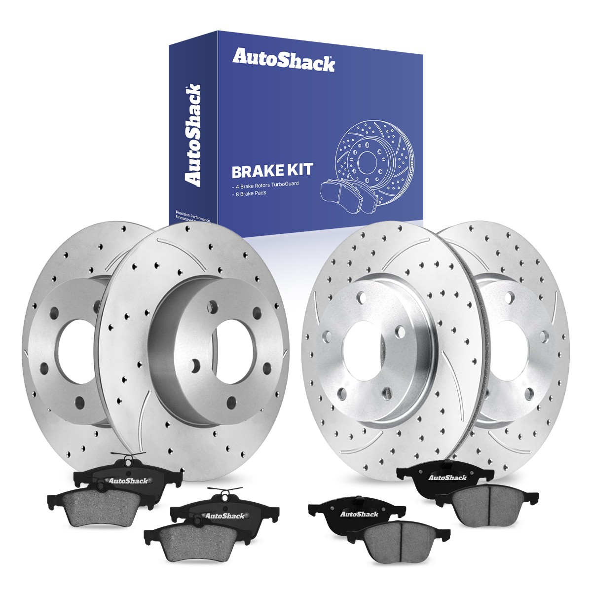 High-Performance Front & Rear Drilled Disc Rotors with Ceramic Brake Pads for Mazda 3 & 3 Sport