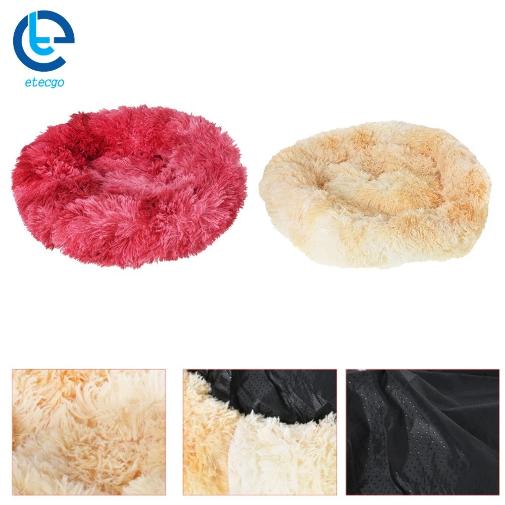 Plush Pet Bed Calming Donut Dog Cat Bed Fluffy Soft Warm Calming Cushion Bed Mat