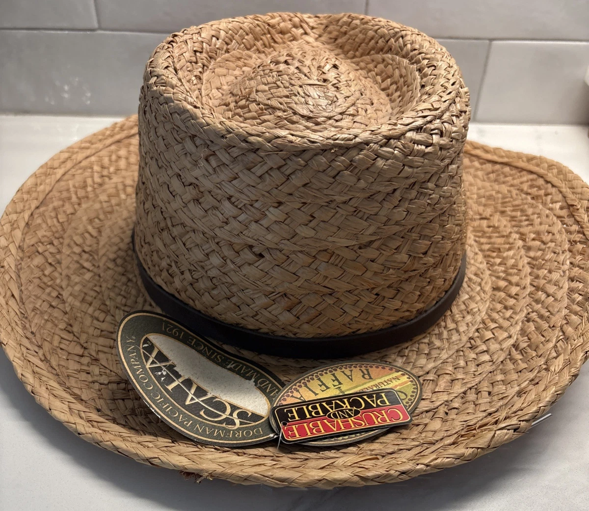 Rare OOAK Hand Painted Dorfman Pacific Bowler Hat Coachella Folk Art Boho Unisex Custom Huelga Bird XL Wide Brim Bamboo Straw Summer hat  main image 2