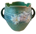 VINTAGE ROSEVILLE POTTERY COSMOS GREEN TWO HANDLED JARDINIERE # 649-3 VASE