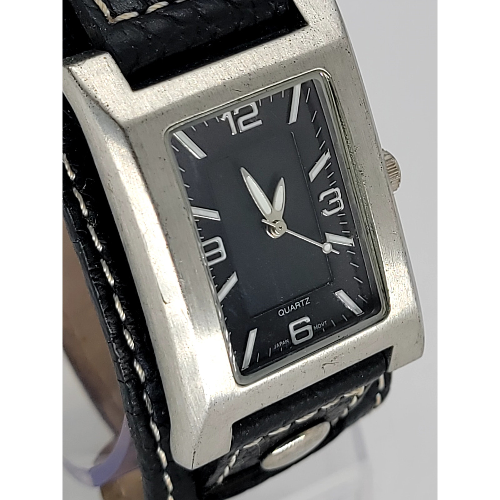 Men's Rectangular Silver-Tone Cuff Watch with Str… - image 1