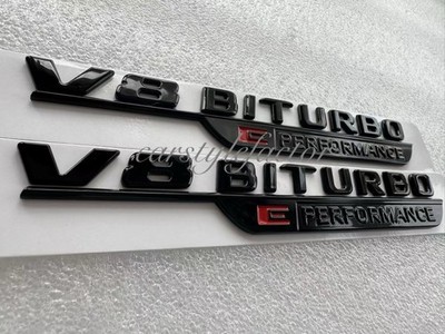 V8 BITURBO E PERFORMANCE AMG Fender Emblem Gloss BLACK Badge Mercedes S63 GT63S