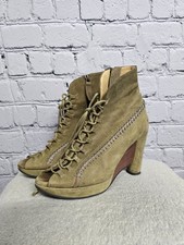 John Fluevog Wedge Heels 8 Green Angelou Lace Up Showstopper Festival Shoes