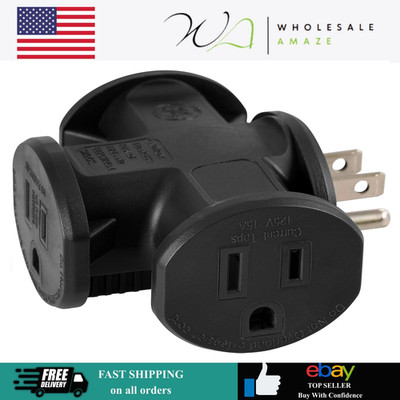 GE 3-Outlet Grounded T-Shaped Tap Adapter, Heavy Duty, Black, 50872