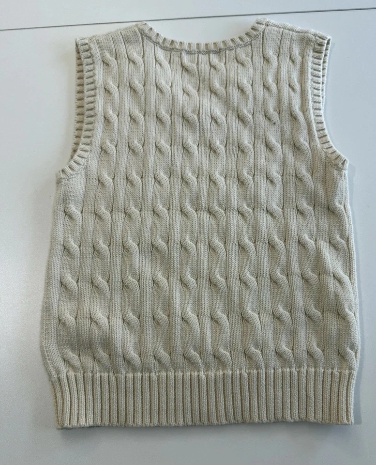 Polo Ralph Lauren Chaleco Tejido con Cable 5 Niños Crema Azul Marino Pony Vacaciones Preppy Foto 3 de 4