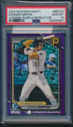 PSA 10 KONNOR GRIFFIN 1st 2024 Bowman Chrome PURPLE REFRACTOR/250 RC GEM MINT