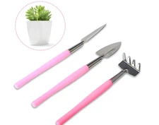 3Pcs Mini Gardening Tools Stainless Succulent Kit Shovel Rake Trowel Pink