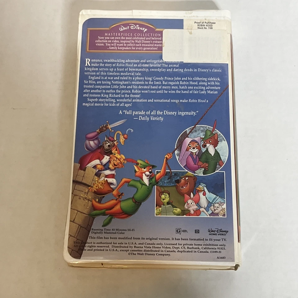 Walt Disney’s Robin Hood Vintage VHS Shell Case Masterpiece Collection! Foto 4 de 4