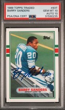 1989 Topps Traded — Barry Sanders — ROOKIE — 💎 MINT PSA 10, AUTO 10 (on card)