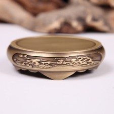 Embossed Lotus Pattern Copper Incense Burner Holder Censer Round Base Decoration