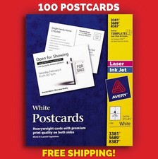100 Avery 3381/5689/8387 White Postcards 4 1/4  x5 1/2  Meets US Postal Regulation
