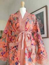 1 PC Indian block Print 100 cotton robe gown Hippie women maxi kimono dresses