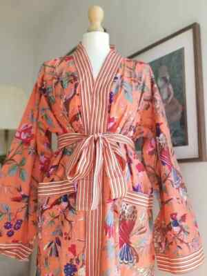 1 PC Indian block Print 100% cotton robe gown Hippie women maxi kimono dresses