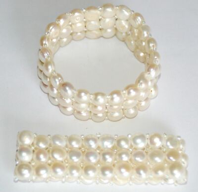 Arm-Bänder, echte Süßwasser-Natur-Perlen-Armband 1 St. Neu Creme-Weiß/hell-Rosa 