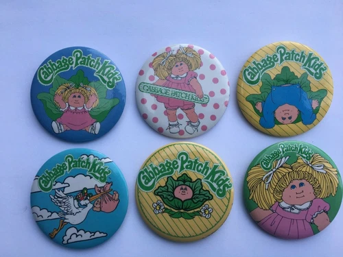 Cabbage Patch Kids Vintage 1983 -  6 Piece Set of  Pin Back Buttons 2 1/4" wide