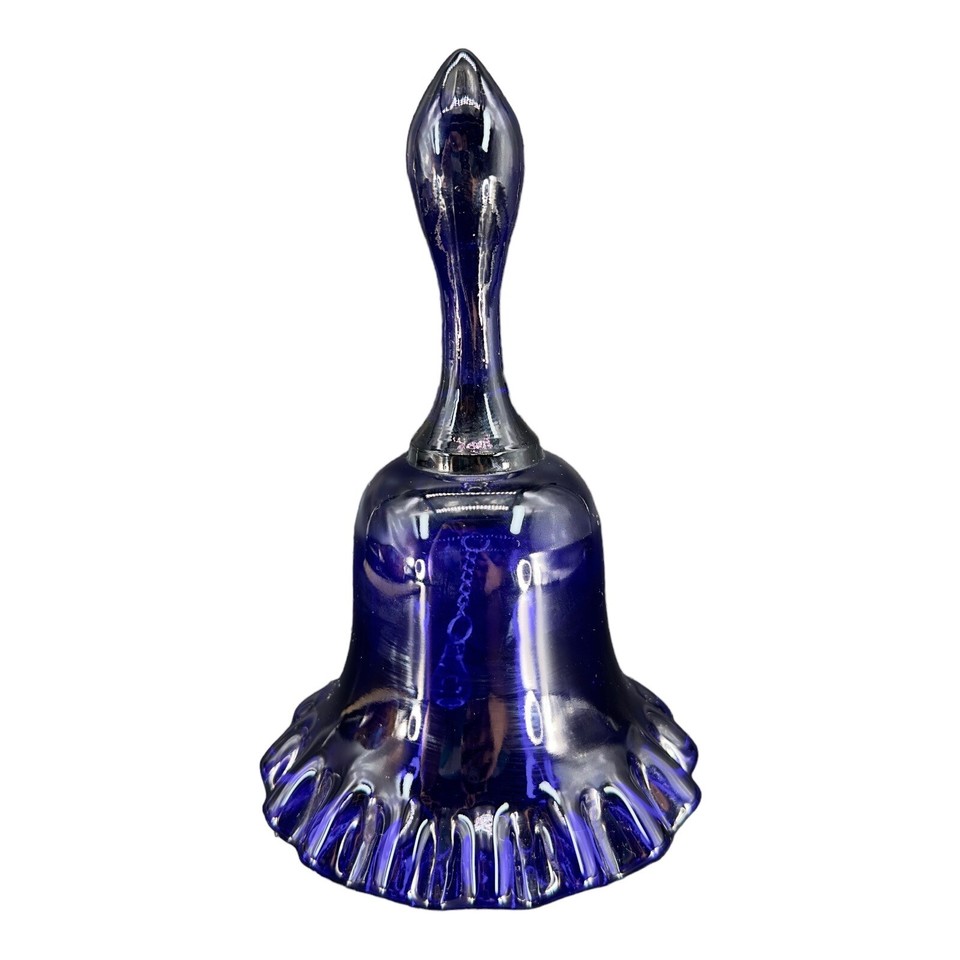 Vintage Fenton Cobalt Blue Glass Bell Figurine Ruffled Bottom Large