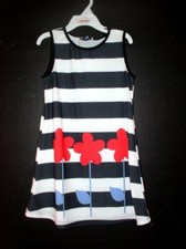 NEW GIRLS NAVY/WHITE STRIPE SHIFT DRESS W/ RED FLOWERS SZ. 6
