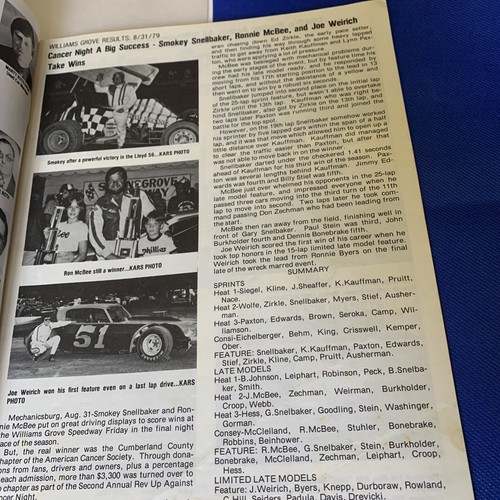 1979 Williams Grove Hagerstown Speedway Kars Chargers Program - Picture 2 of 5