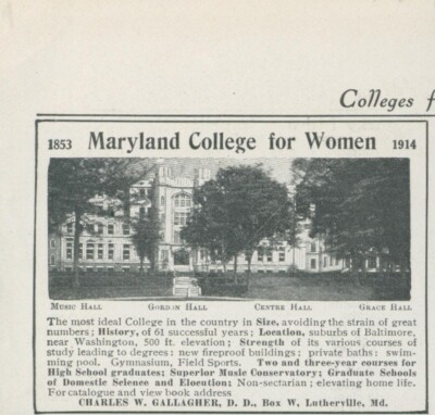 1914 Maryland College For Women Lutherville MD C Gallagher Vtg Print Ad CO3
