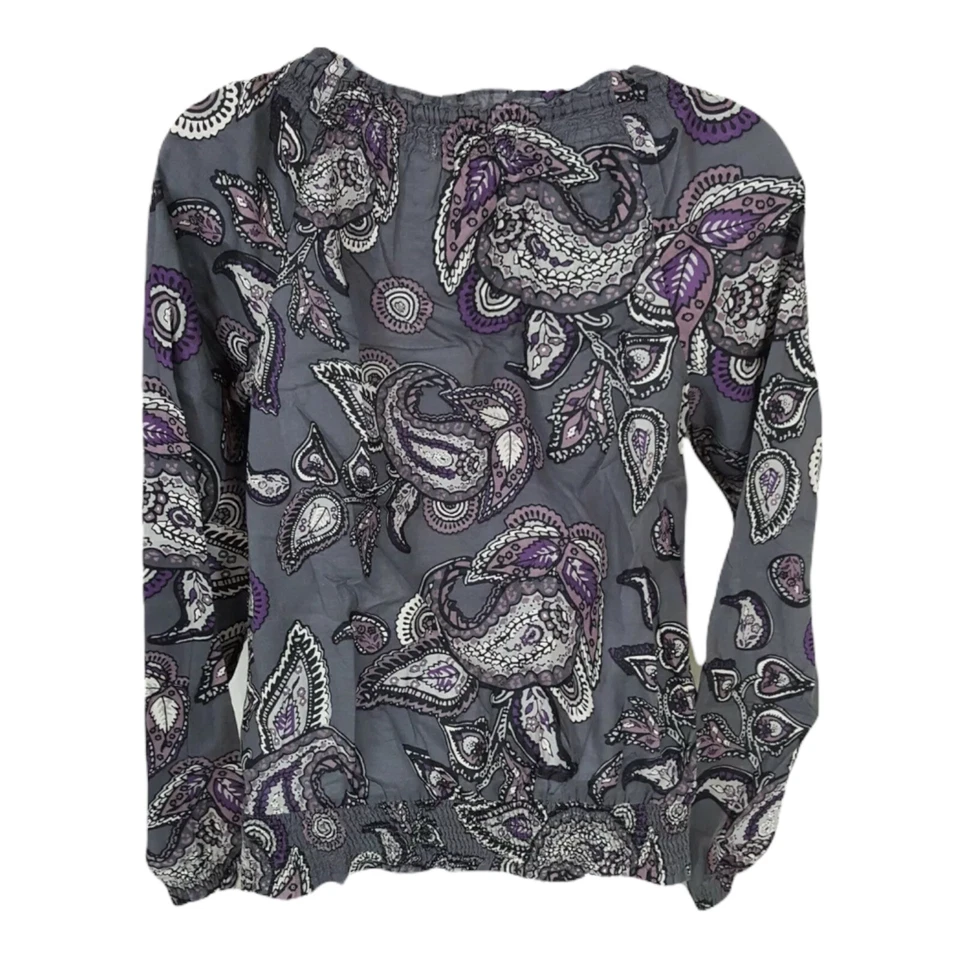 Merona Топ женщин маленький блузка серый пейсли хлопок крестьянин работы офиса карьеры - Изображение 2 из 4