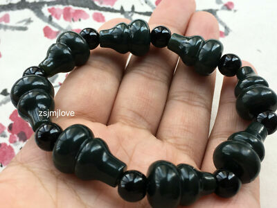 Certified natural 100% Hetian jade 13mmx18mm black cyan gourd bracelet aaa gourd