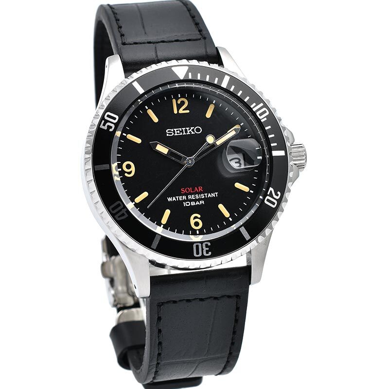 吉*影様 当時モノ？ Vesta Syver.S3 SEIKO Vintage Design SZEV013 Solar Analog Watch Black Dial Leather