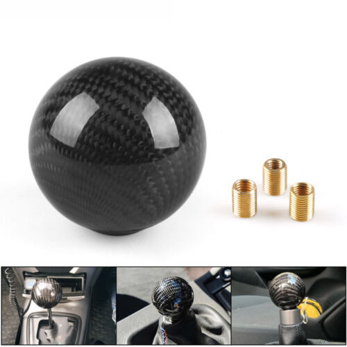 Car Gear Shift Knob Round Ball Shape Black Carbon Fiber Universal with Adapters - Picture 1 of 7