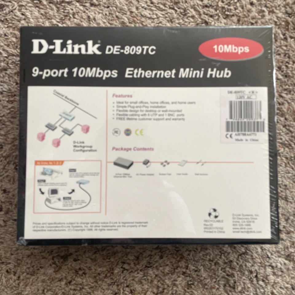 D-Link DE-809TC 9 Port 10Mbps Ethernet Mini Hub - Image 2 of 2