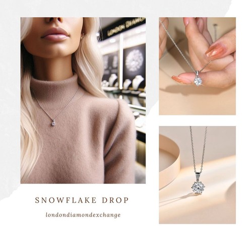 Snowflake Drop 1ct/2ct Necklace Diamond Test Certified Lab-grown VVS1/D/Excellen - Picture 4 of 10