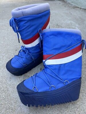 Vintage Moon Boots Platform Snow Boots Youth Blue Red White
