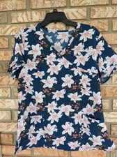 Sienna Love-Woman Scrub Top-Size M-Navy Blue/White Floral Print-Short Sleeve